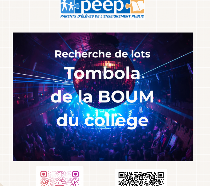 Tombola de la boum du collège – Appel aux dons